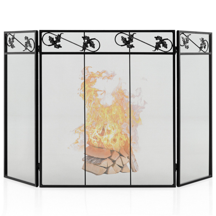 3-Panel Fireplace Screen Decor Cover with Exquisite PatternCostway Gallery View 7 of 10